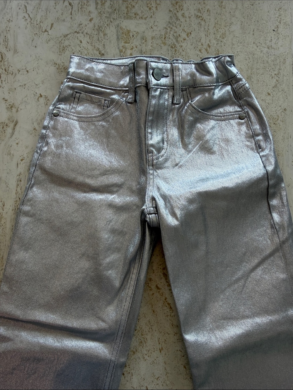 Cat & Jack Grit & Glam Metallic Pants Girls Sz 8 Silver Sparkle - Picture 4 of 9